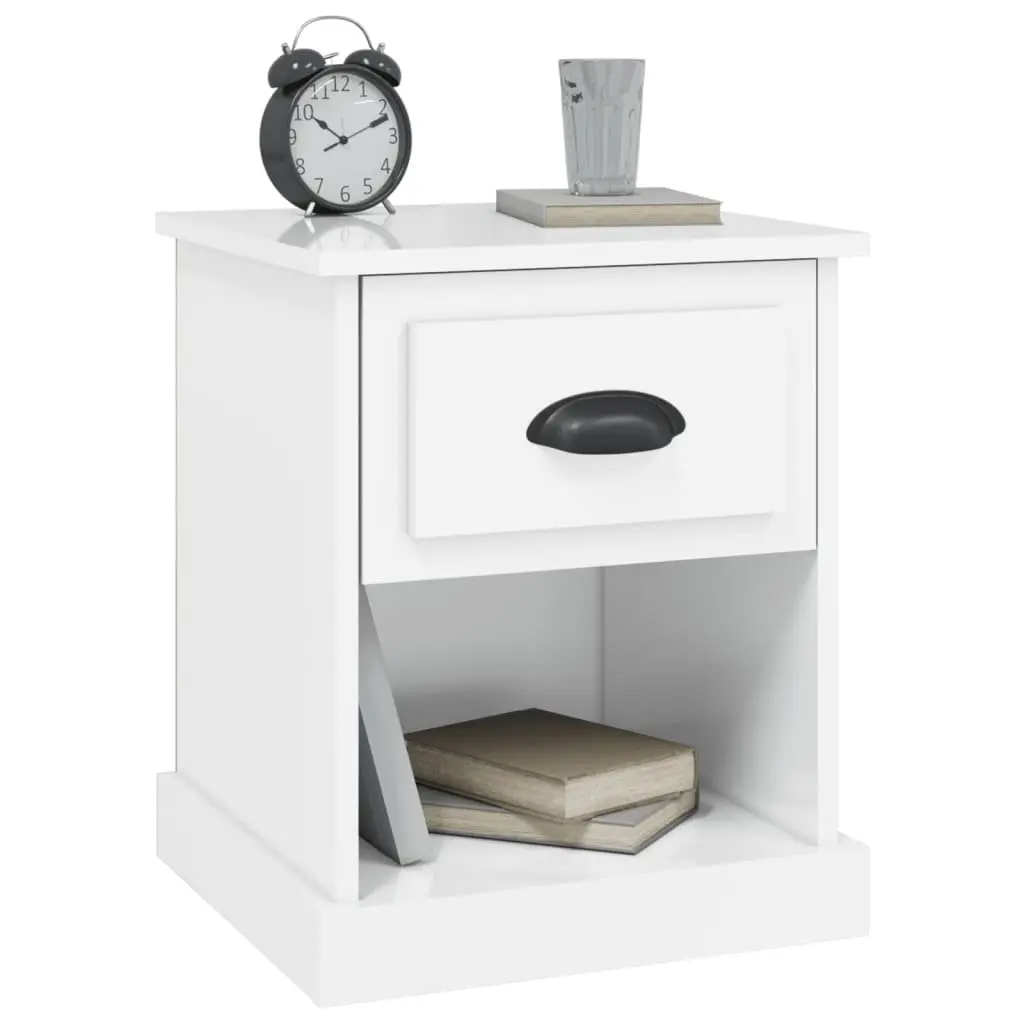 Bedside Cabinets Set of 2 White High Gloss Nightstand Storage Drawer Compartment Engineered Wood 39 x 39 x 47.5 cm