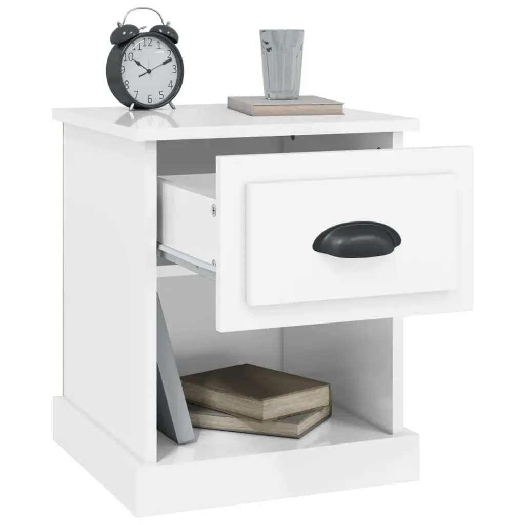 Bedside Cabinets Set of 2 White High Gloss Nightstand Storage Drawer Compartment Engineered Wood 39 x 39 x 47.5 cm