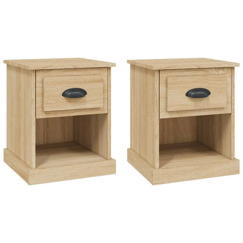 Bedside Cabinet Brown Engineered Wood 39 x 39 x 47.5 cm 2 Pieces Nightstand Side Table Storage