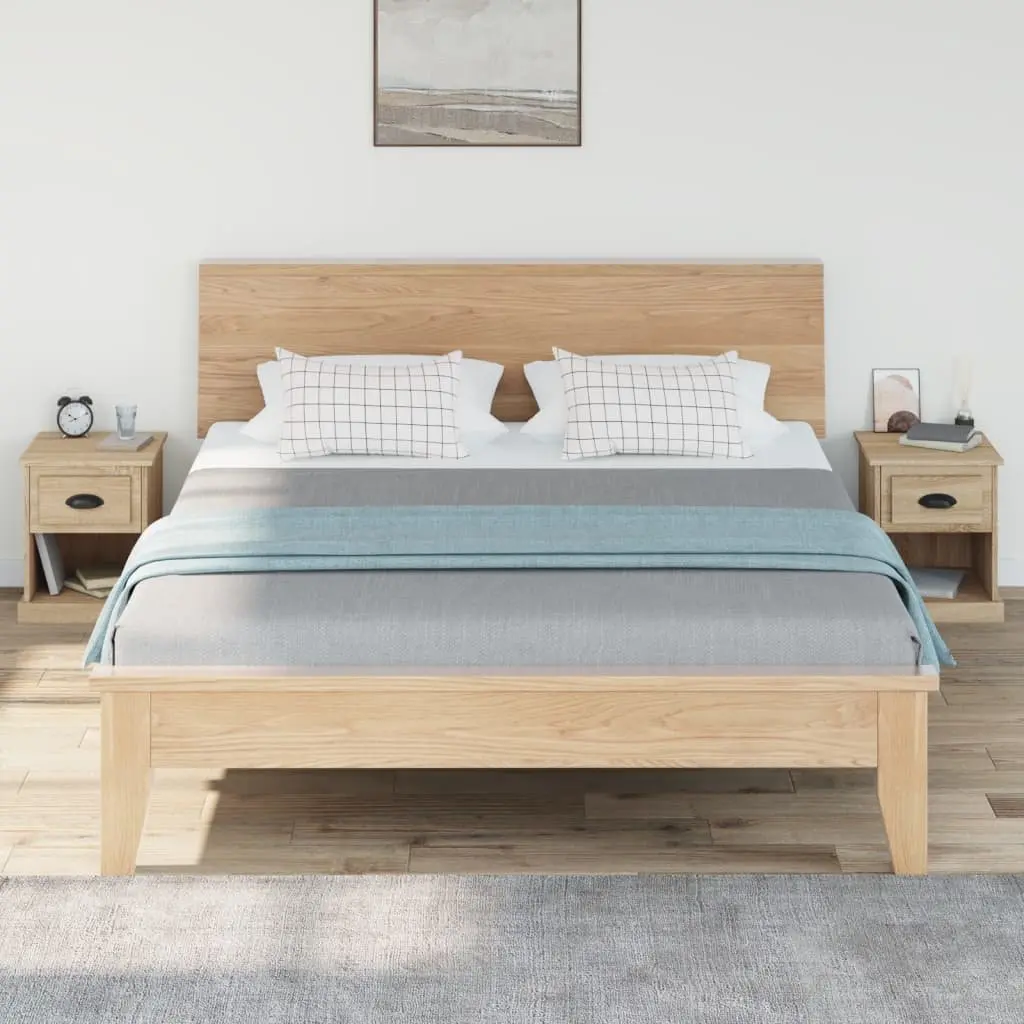 Bedside Cabinet Brown Engineered Wood 39 x 39 x 47.5 cm 2 Pieces Nightstand Side Table Storage