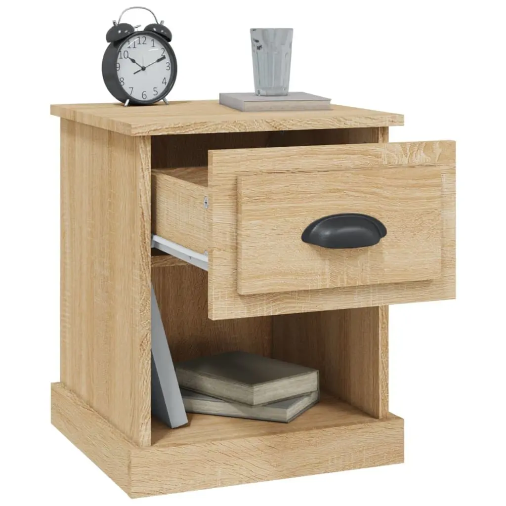 Bedside Cabinet Brown Engineered Wood 39 x 39 x 47.5 cm 2 Pieces Nightstand Side Table Storage