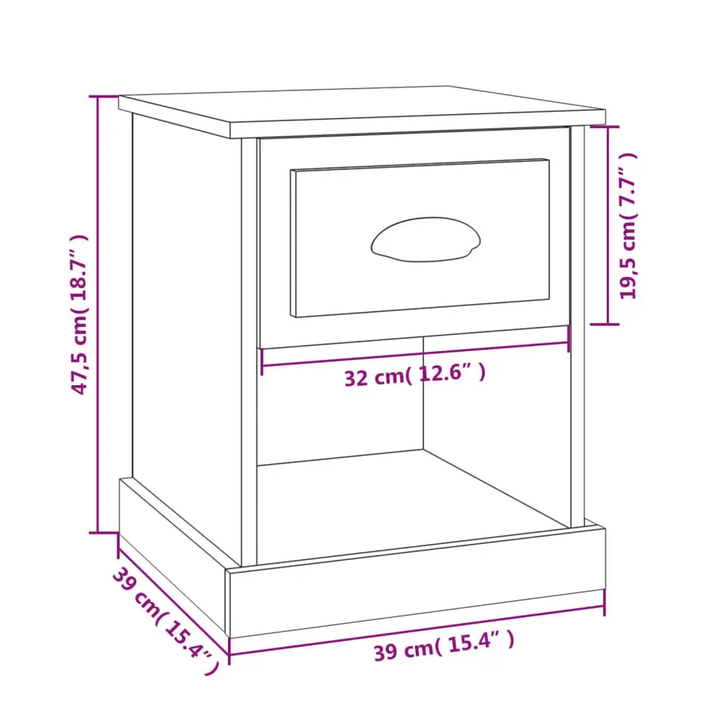 Bedside Cabinets Grey 39x39x47.5 cm Engineered Wood Nightstand Storage 2 Piece