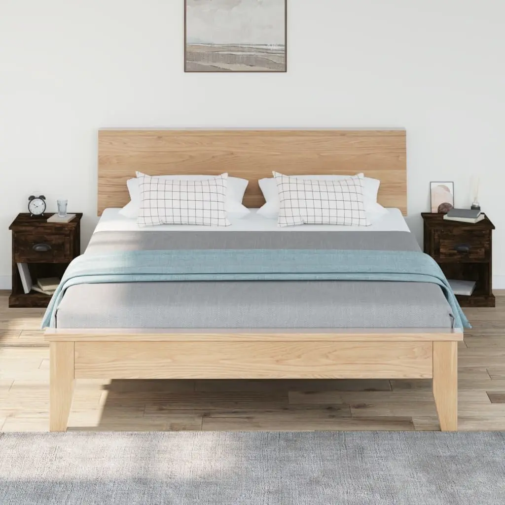 Bedside Tables Smoked Oak 2 Piece Engineered Wood Nightstand Drawer Side Table