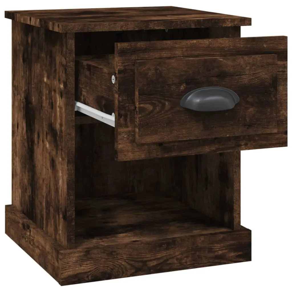 Bedside Tables Smoked Oak 2 Piece Engineered Wood Nightstand Drawer Side Table
