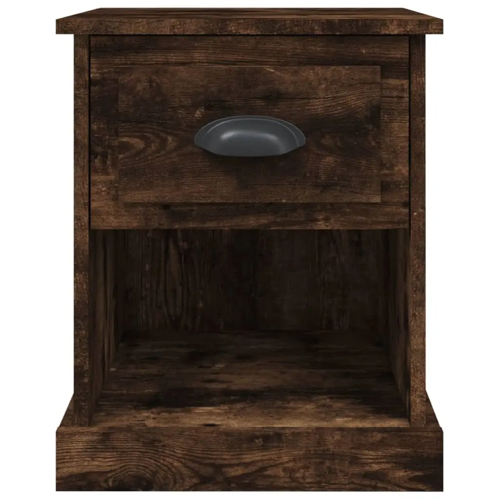 Bedside Tables Smoked Oak 2 Piece Engineered Wood Nightstand Drawer Side Table