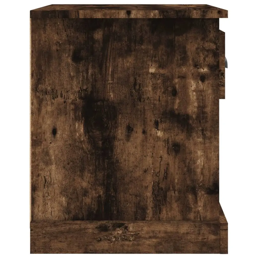 Bedside Tables Smoked Oak 2 Piece Engineered Wood Nightstand Drawer Side Table