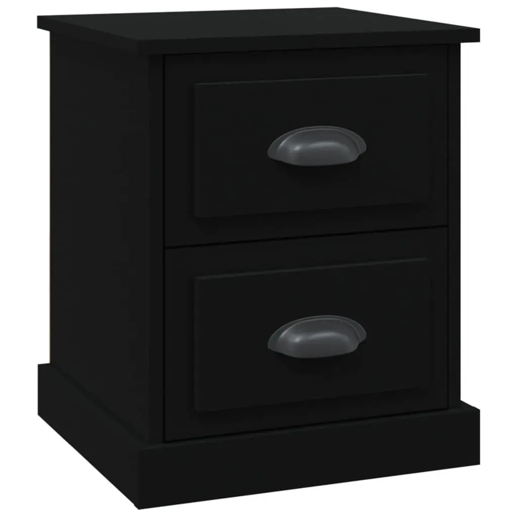 Black Nightstand Engineered Wood 39x39x47.5cm with 2 Storage Drawers Bedside Table