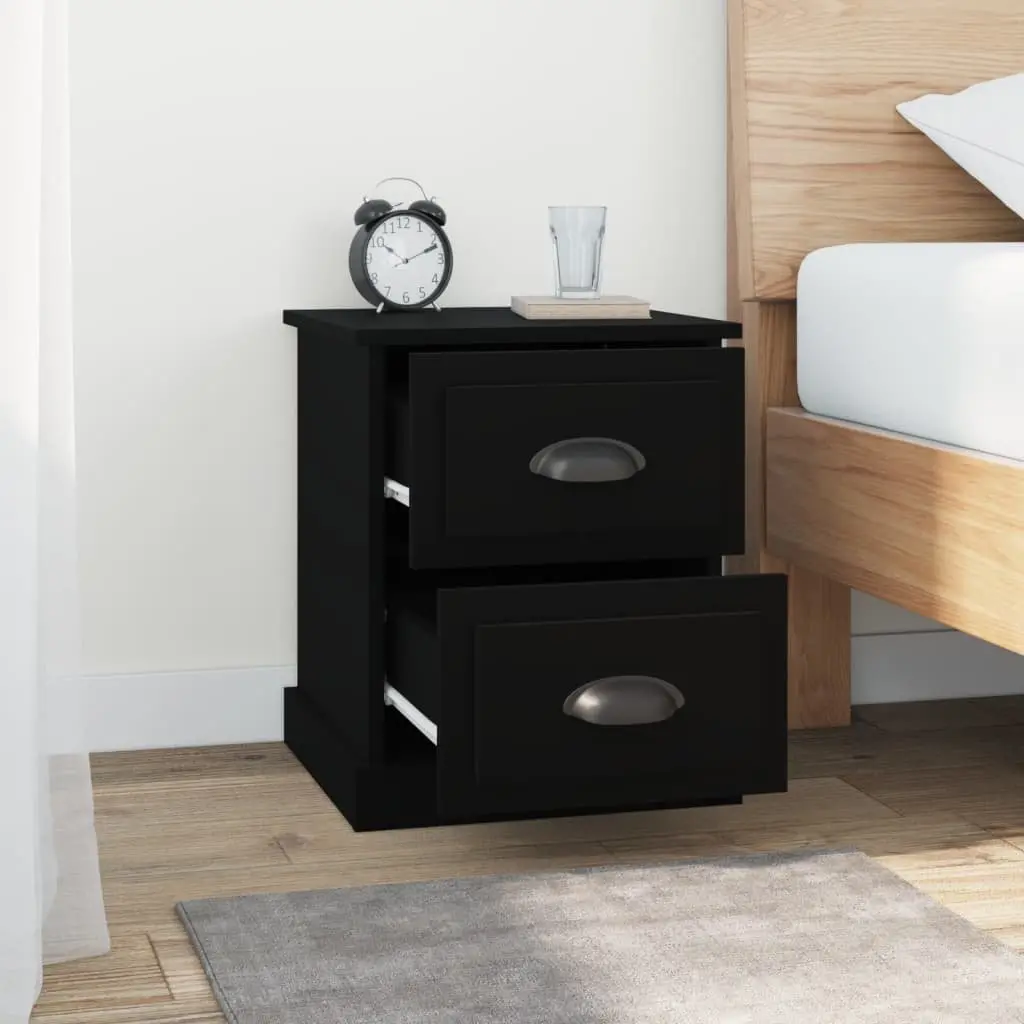 Black Nightstand Engineered Wood 39x39x47.5cm with 2 Storage Drawers Bedside Table
