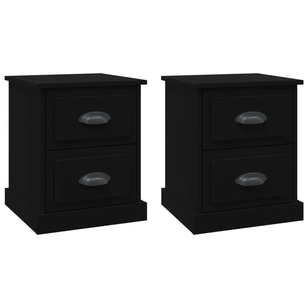 Bedside Cabinet 2 Drawer Nightstand Side Table Storage Black 39x39x47.5cm