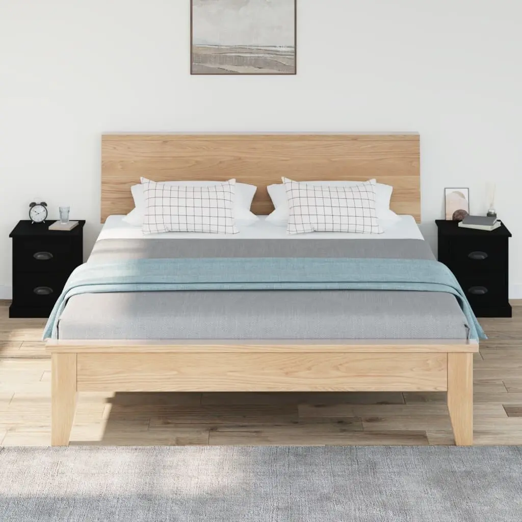 Bedside Cabinet 2 Drawer Nightstand Side Table Storage Black 39x39x47.5cm
