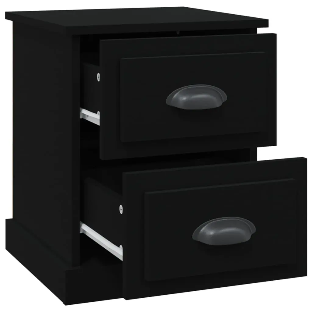 Bedside Cabinet 2 Drawer Nightstand Side Table Storage Black 39x39x47.5cm