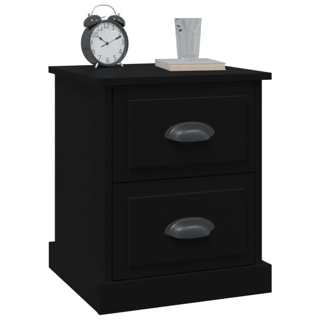 Bedside Cabinet 2 Drawer Nightstand Side Table Storage Black 39x39x47.5cm
