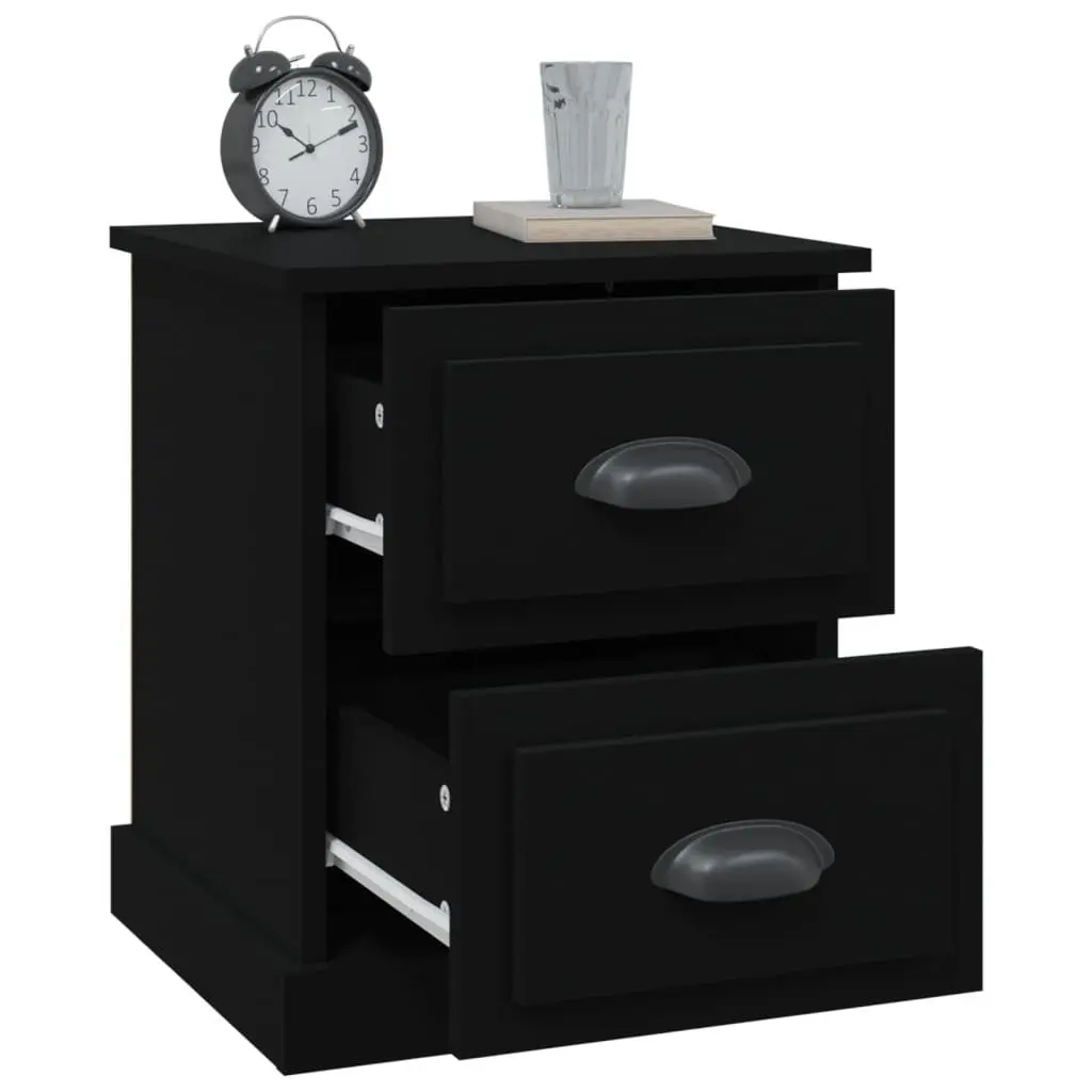 Bedside Cabinet 2 Drawer Nightstand Side Table Storage Black 39x39x47.5cm