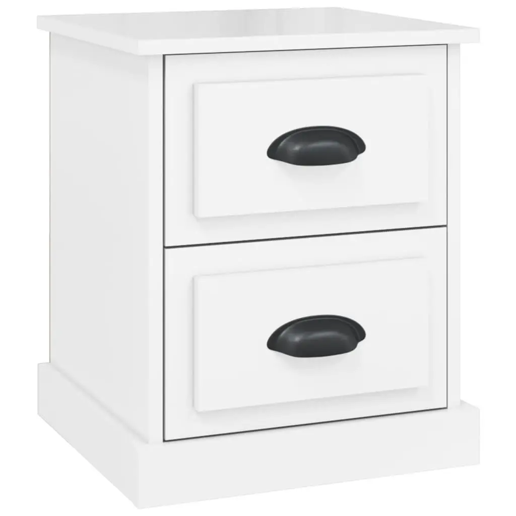 Bedside Cabinet White 2 Drawer Nightstand Engineered Wood