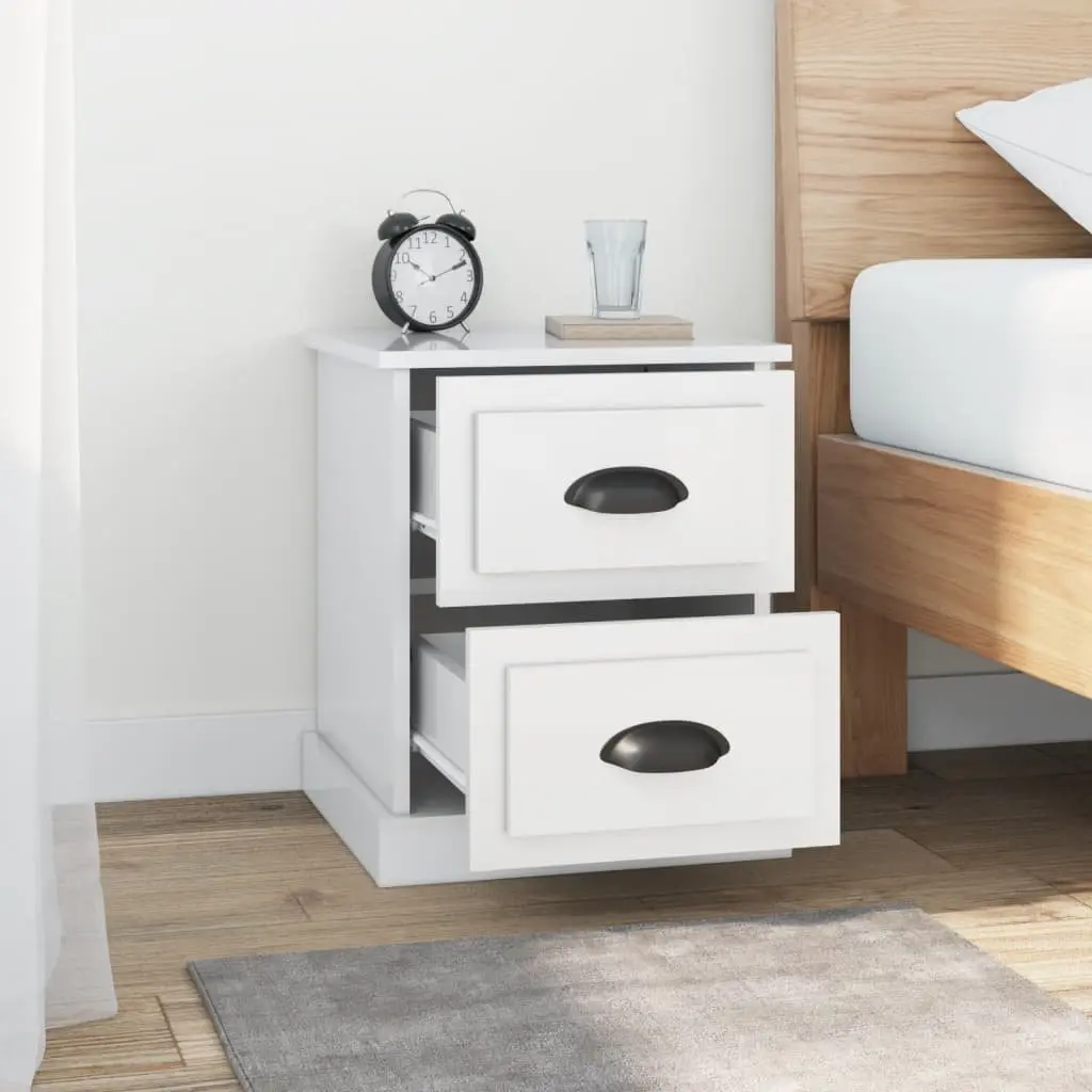 Bedside Cabinet White 2 Drawer Nightstand Engineered Wood