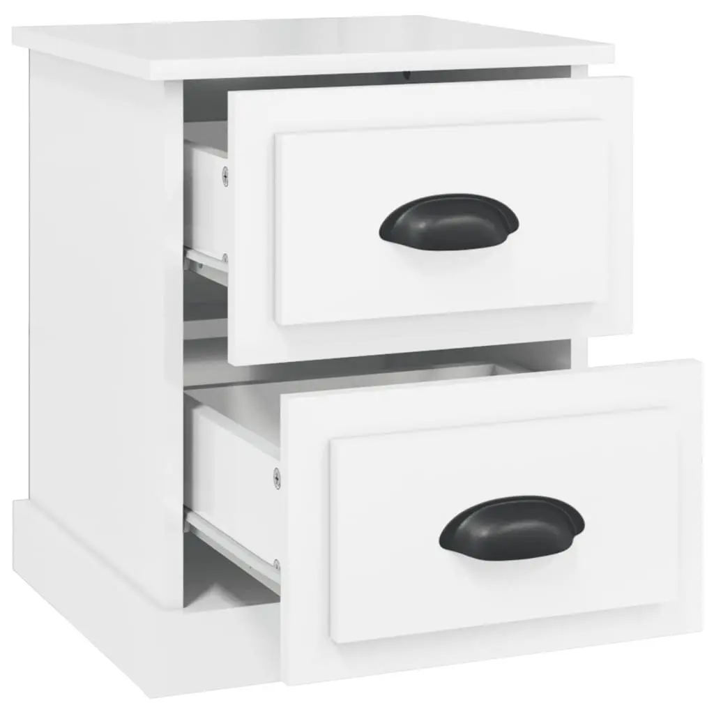 Bedside Cabinet White 2 Drawer Nightstand Engineered Wood