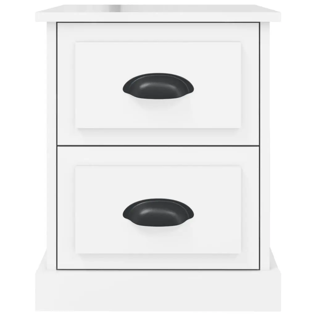 Bedside Cabinet White 2 Drawer Nightstand Engineered Wood