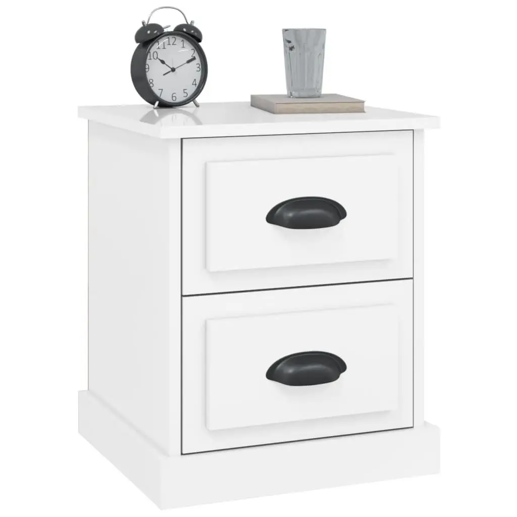 Bedside Cabinet White 2 Drawer Nightstand Engineered Wood