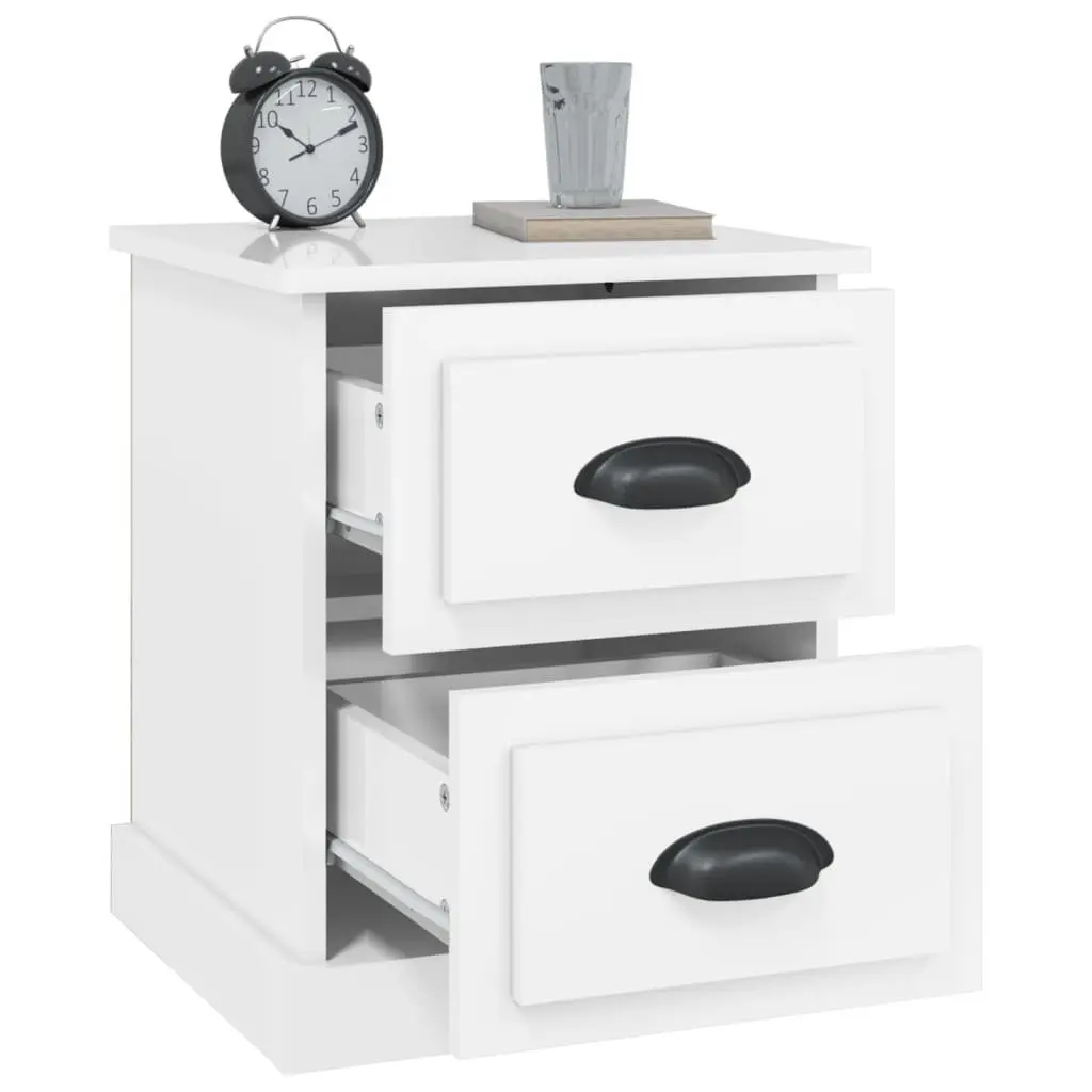 Bedside Cabinet White 2 Drawer Nightstand Engineered Wood