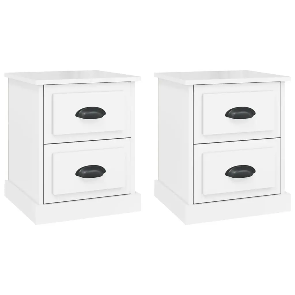 Bedside Cabinet 2 Drawer Nightstand White Gloss Engineered Wood