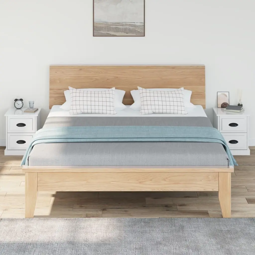 Bedside Cabinet 2 Drawer Nightstand White Gloss Engineered Wood