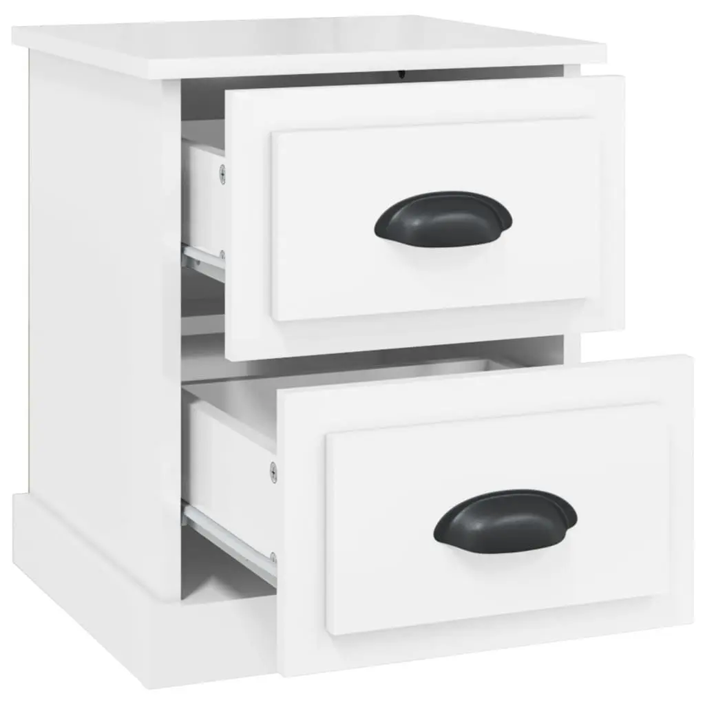 Bedside Cabinet 2 Drawer Nightstand White Gloss Engineered Wood