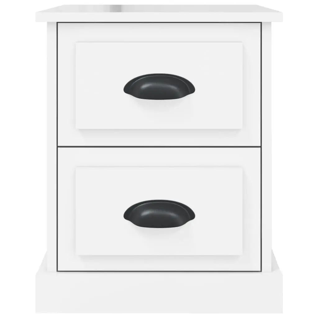 Bedside Cabinet 2 Drawer Nightstand White Gloss Engineered Wood