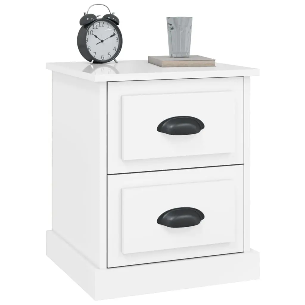 Bedside Cabinet 2 Drawer Nightstand White Gloss Engineered Wood