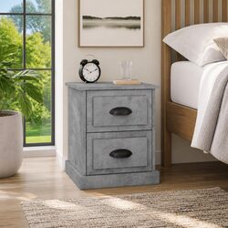 Grey Bedside Cabinet with 2 Drawers 39x39x47.5 cm