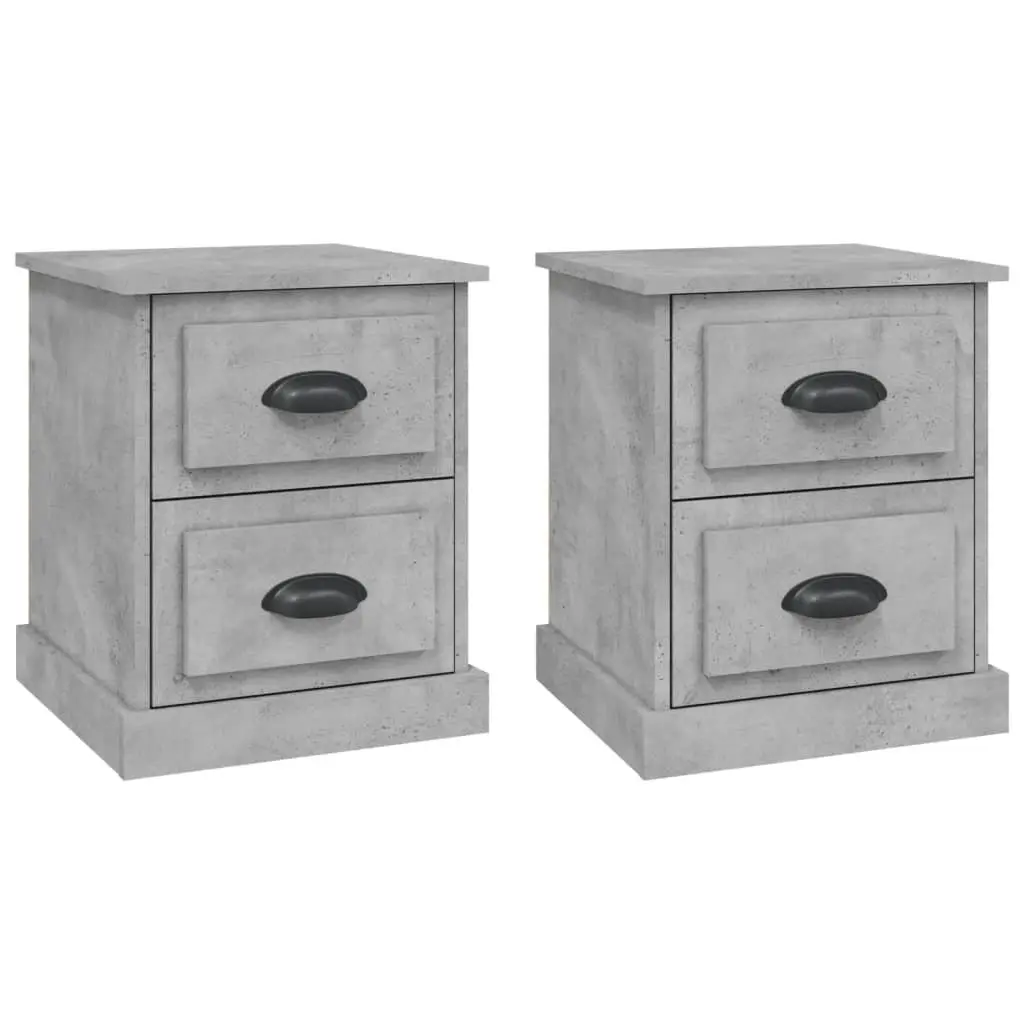 Grey Bedside Cabinet with 2 Drawers 39x39x47.5 cm