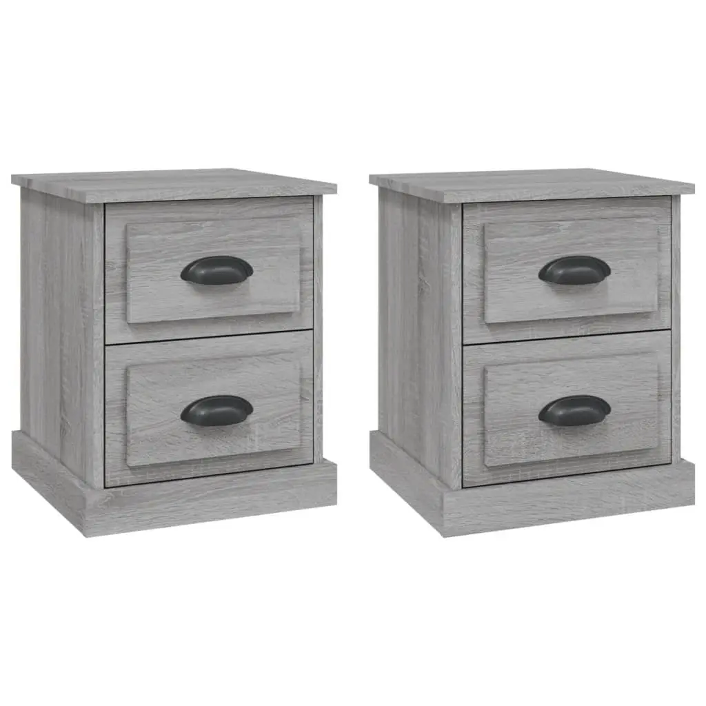 Bedside Cabinet Grey 39x39x47.5cm Engineered Wood 2 Drawer Nightstand Side Table Storage