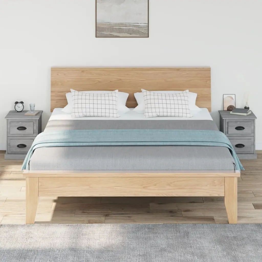 Bedside Cabinet Grey 39x39x47.5cm Engineered Wood 2 Drawer Nightstand Side Table Storage