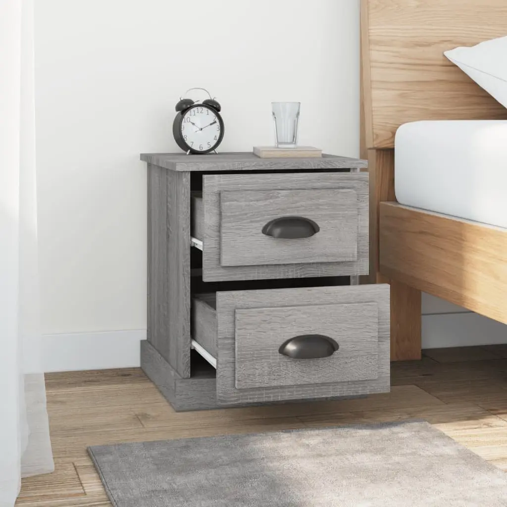 Bedside Cabinet Grey 39x39x47.5cm Engineered Wood 2 Drawer Nightstand Side Table Storage