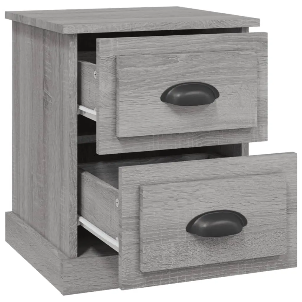 Bedside Cabinet Grey 39x39x47.5cm Engineered Wood 2 Drawer Nightstand Side Table Storage