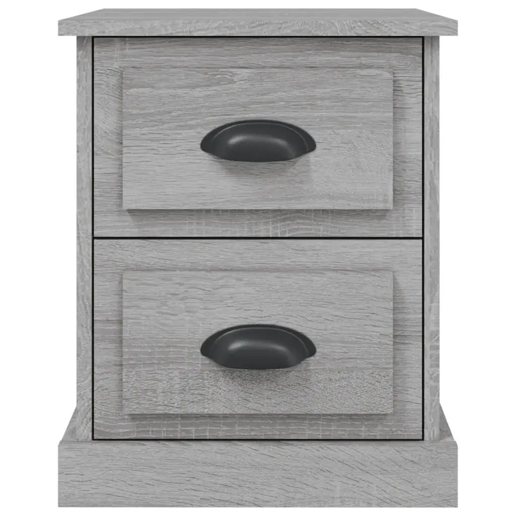 Bedside Cabinet Grey 39x39x47.5cm Engineered Wood 2 Drawer Nightstand Side Table Storage