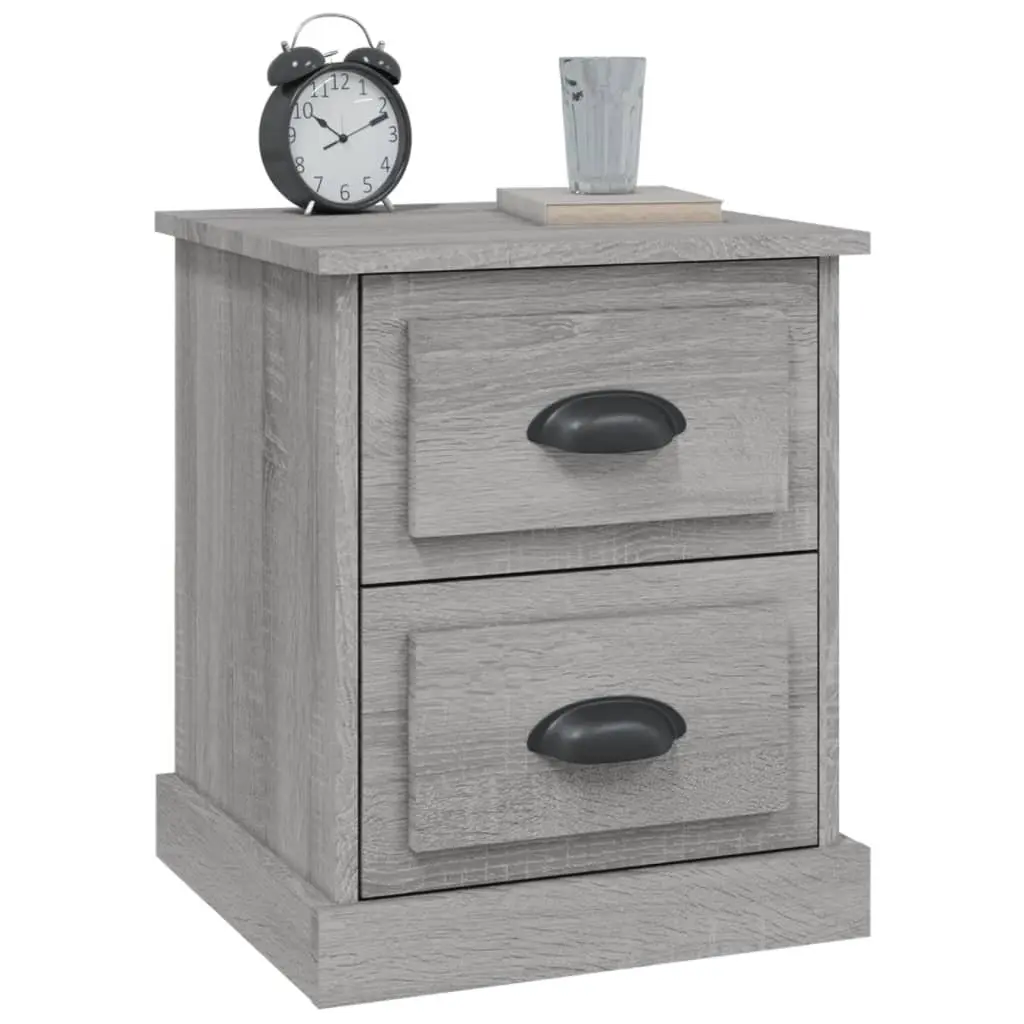 Bedside Cabinet Grey 39x39x47.5cm Engineered Wood 2 Drawer Nightstand Side Table Storage