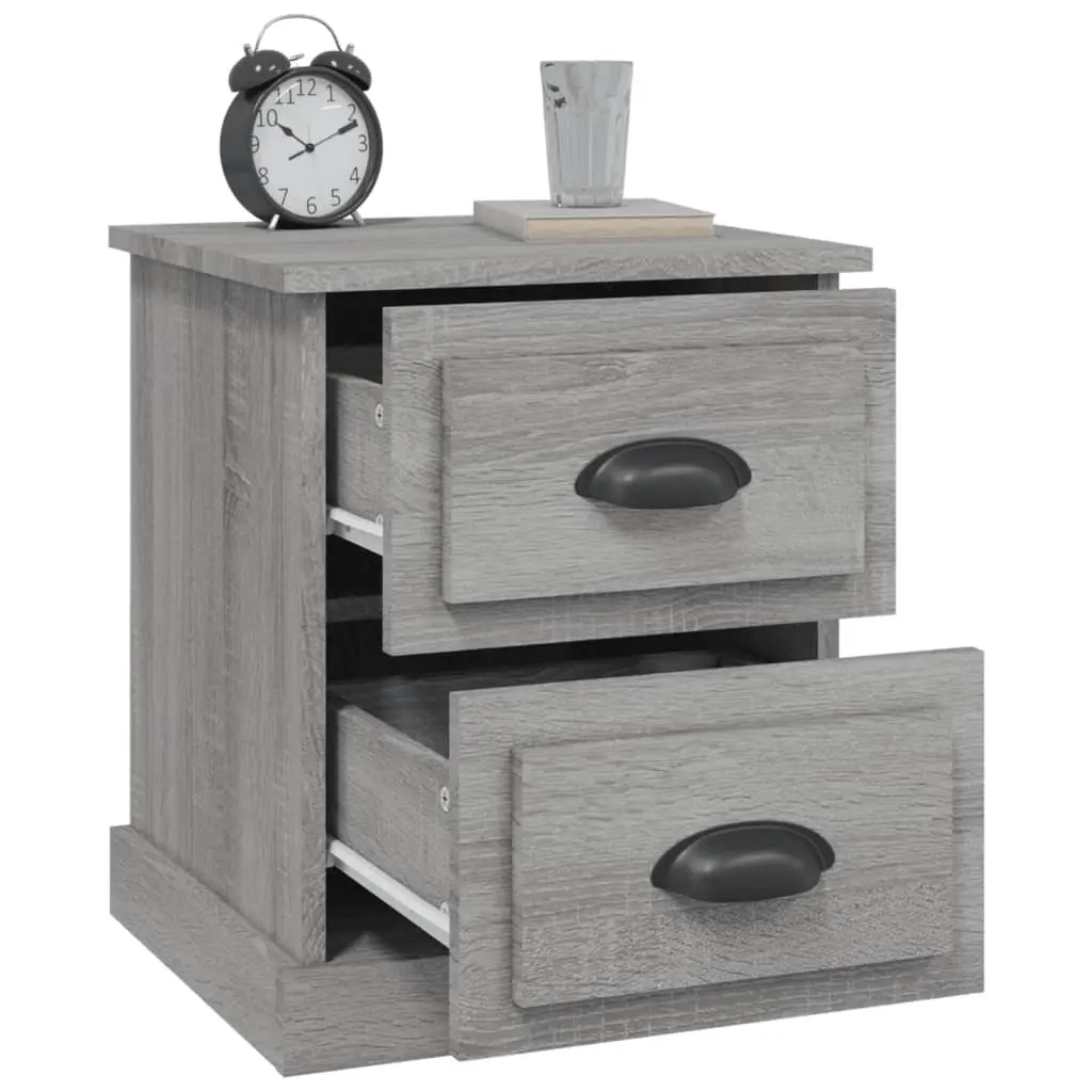 Bedside Cabinet Grey 39x39x47.5cm Engineered Wood 2 Drawer Nightstand Side Table Storage