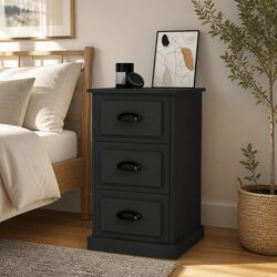 Black Bedside Cabinet 39x39x67 cm with 3 Drawers