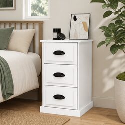 Elegant White High Gloss 3 Drawer Nightstand