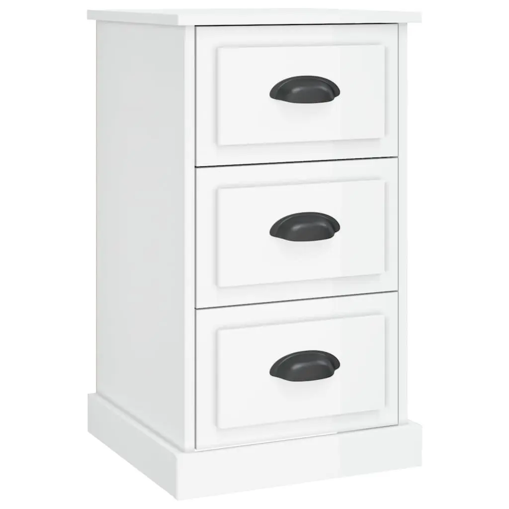 Bedside Cabinet White High Gloss 3 Drawer Engineered Wood Nightstand Storage Table