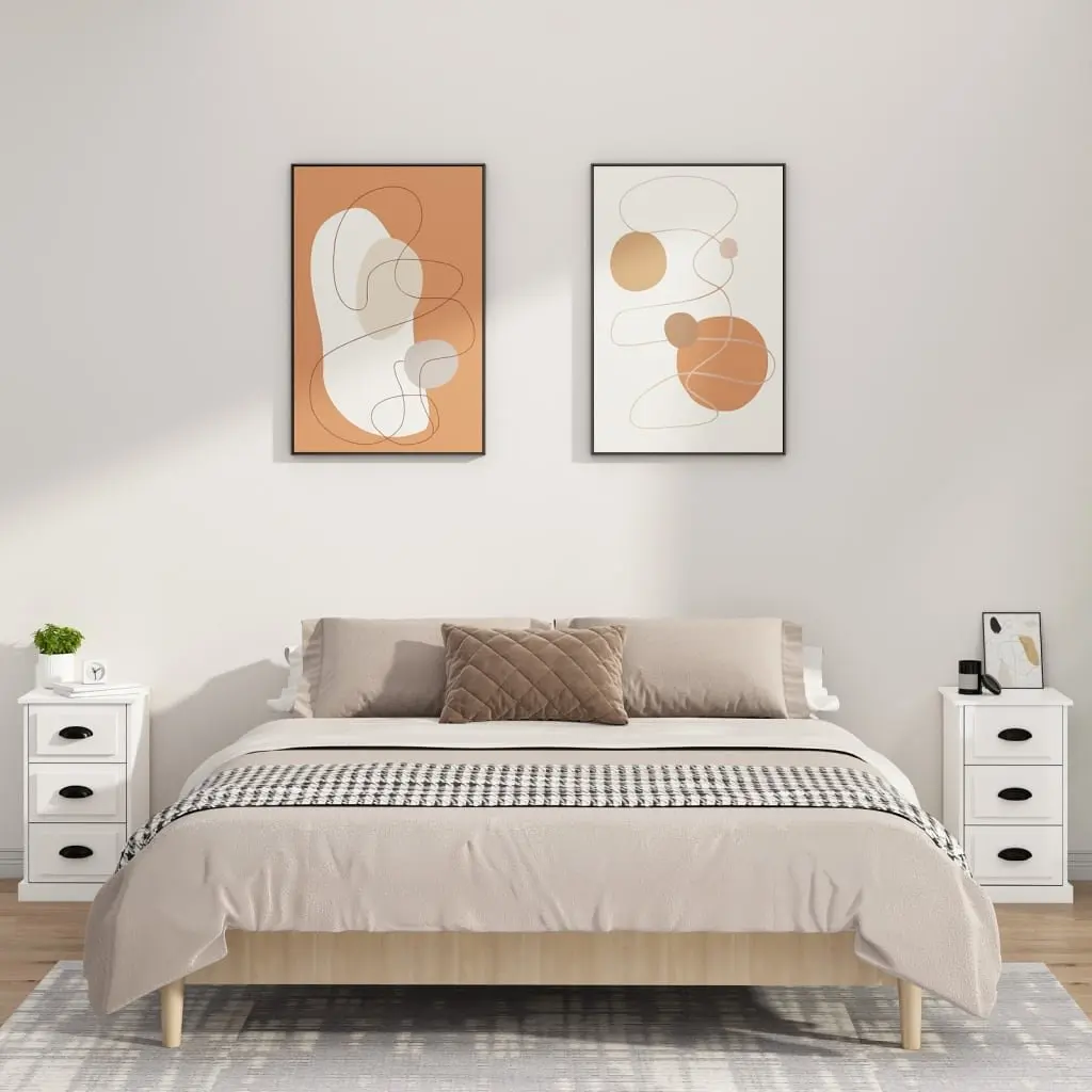 Bedside Cabinet White High Gloss 3 Drawer Engineered Wood Nightstand Storage Table