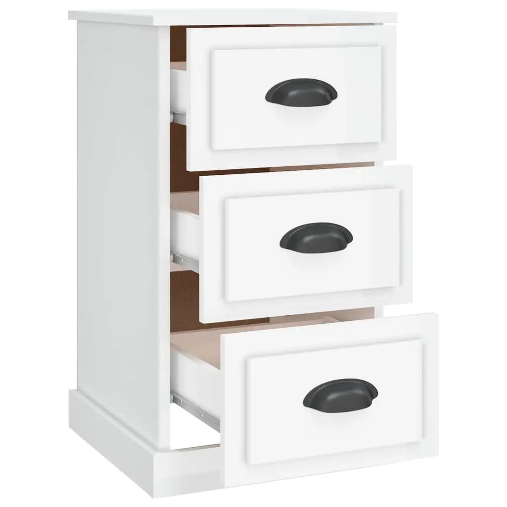 Bedside Cabinet White High Gloss 3 Drawer Engineered Wood Nightstand Storage Table