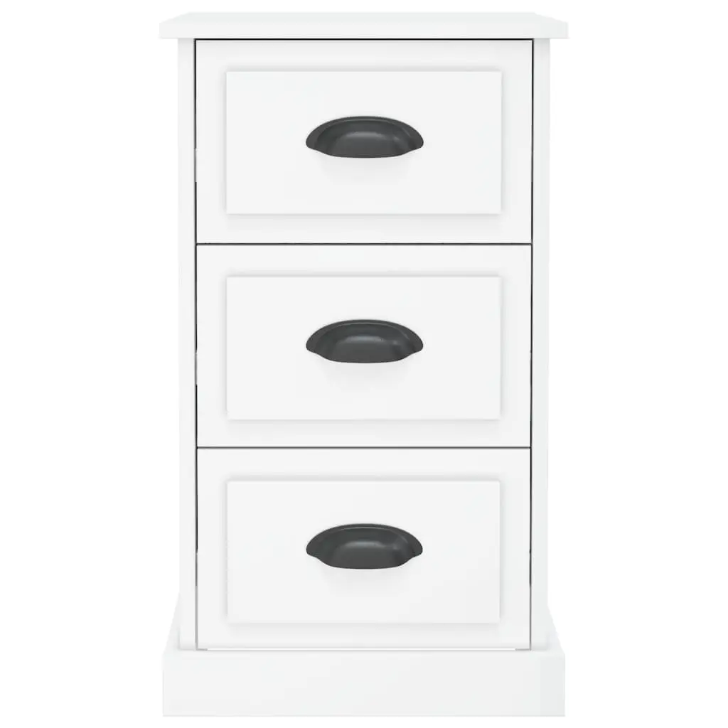 Bedside Cabinet White High Gloss 3 Drawer Engineered Wood Nightstand Storage Table