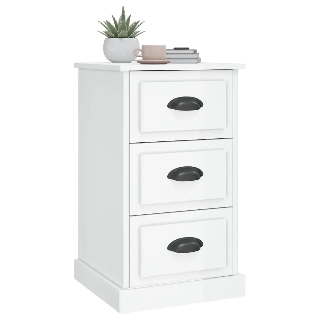 Bedside Cabinet White High Gloss 3 Drawer Engineered Wood Nightstand Storage Table