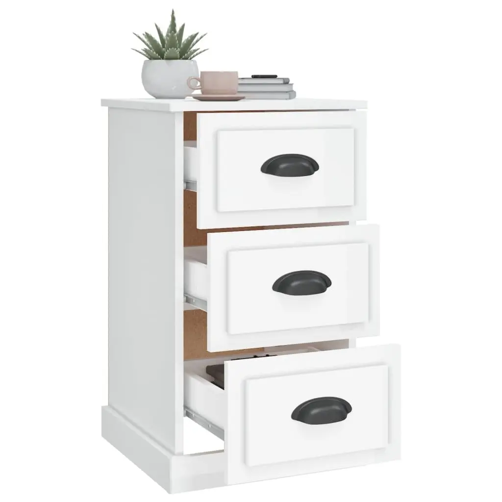 Bedside Cabinet White High Gloss 3 Drawer Engineered Wood Nightstand Storage Table