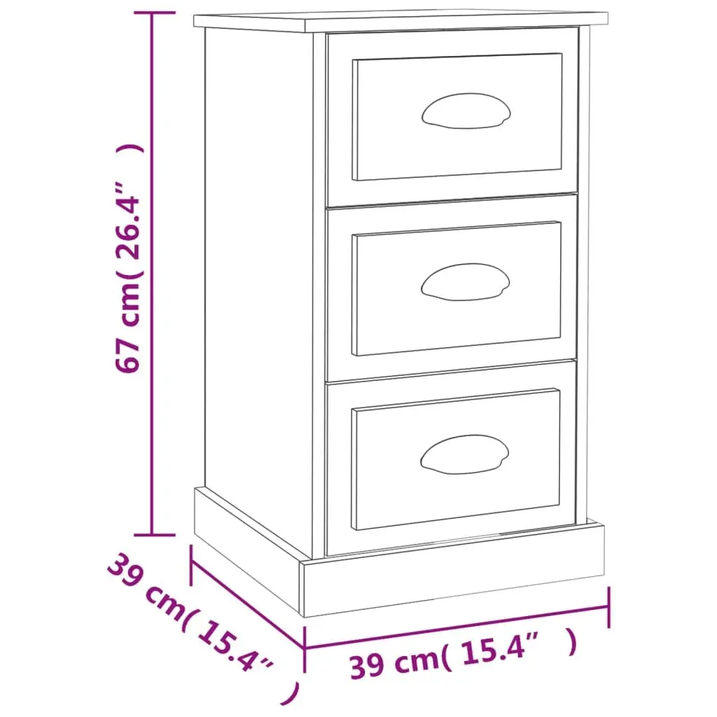 Bedside Cabinet White High Gloss 3 Drawer Engineered Wood Nightstand Storage Table