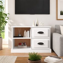 Elegant White TV Cabinet with Storage Drawers and Compartments