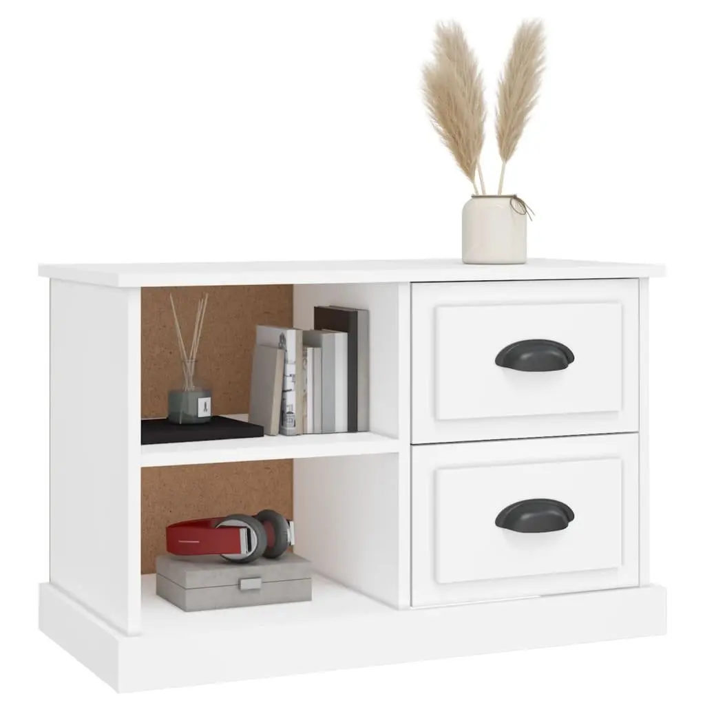 TV Cabinet White Engineered Wood 73 x 35.5 x 47.5 cm Storage Unit with Drawers Open Compartments