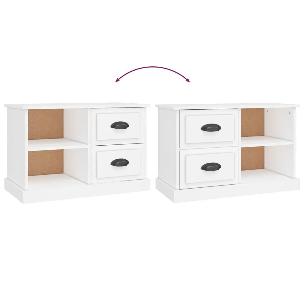 TV Cabinet White Engineered Wood 73 x 35.5 x 47.5 cm Storage Unit with Drawers Open Compartments