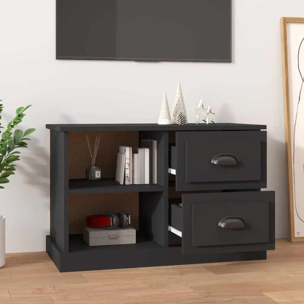TV Cabinet Black 73x35.5x47.5 cm Engineered Wood with 2 Drawers Open Compartments